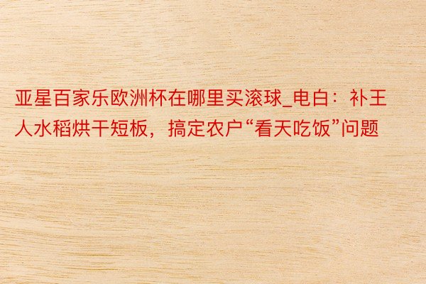 亚星百家乐欧洲杯在哪里买滚球_电白：补王人水稻烘干短板，搞定农户“看天吃饭”问题