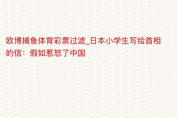 欧博捕鱼体育彩票过滤_日本小学生写给首相的信：假如惹怒了中国